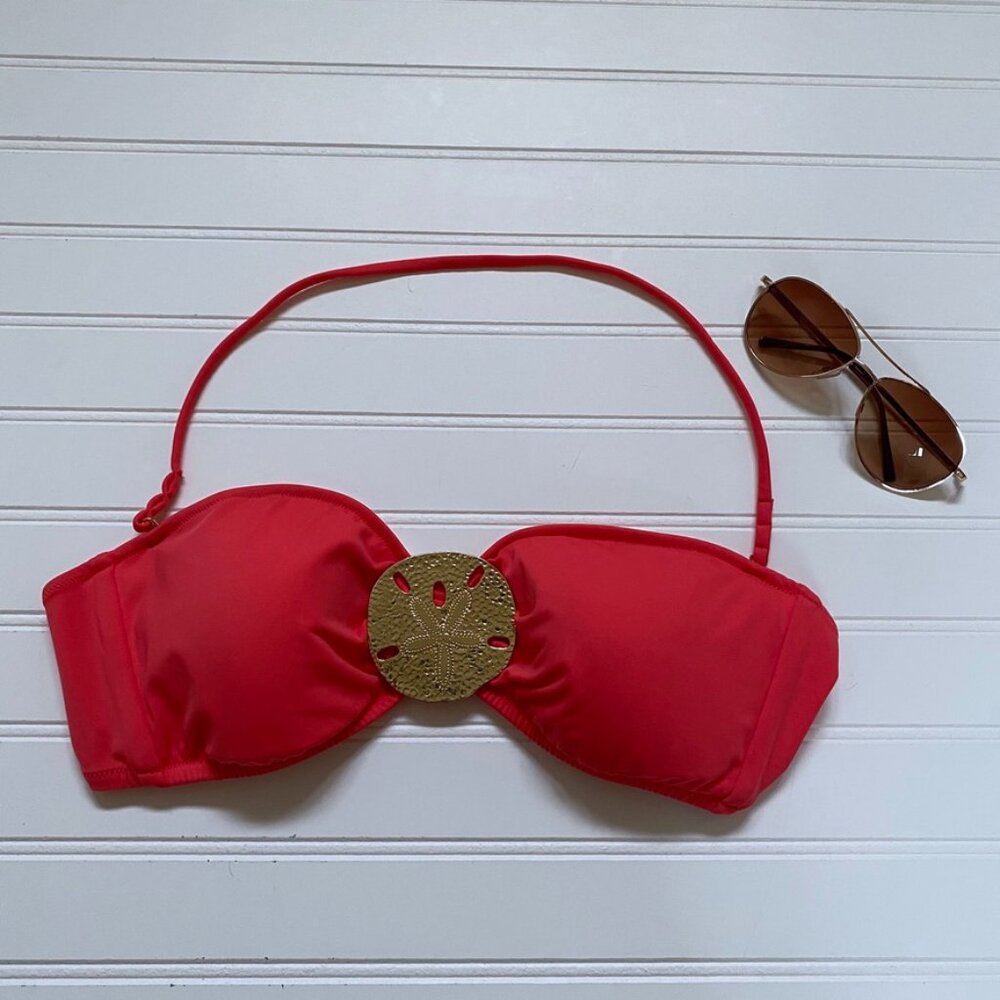 Victoria's Secret Hot Pink Bikini Top w/ Gold Sand Dollar Womens Large